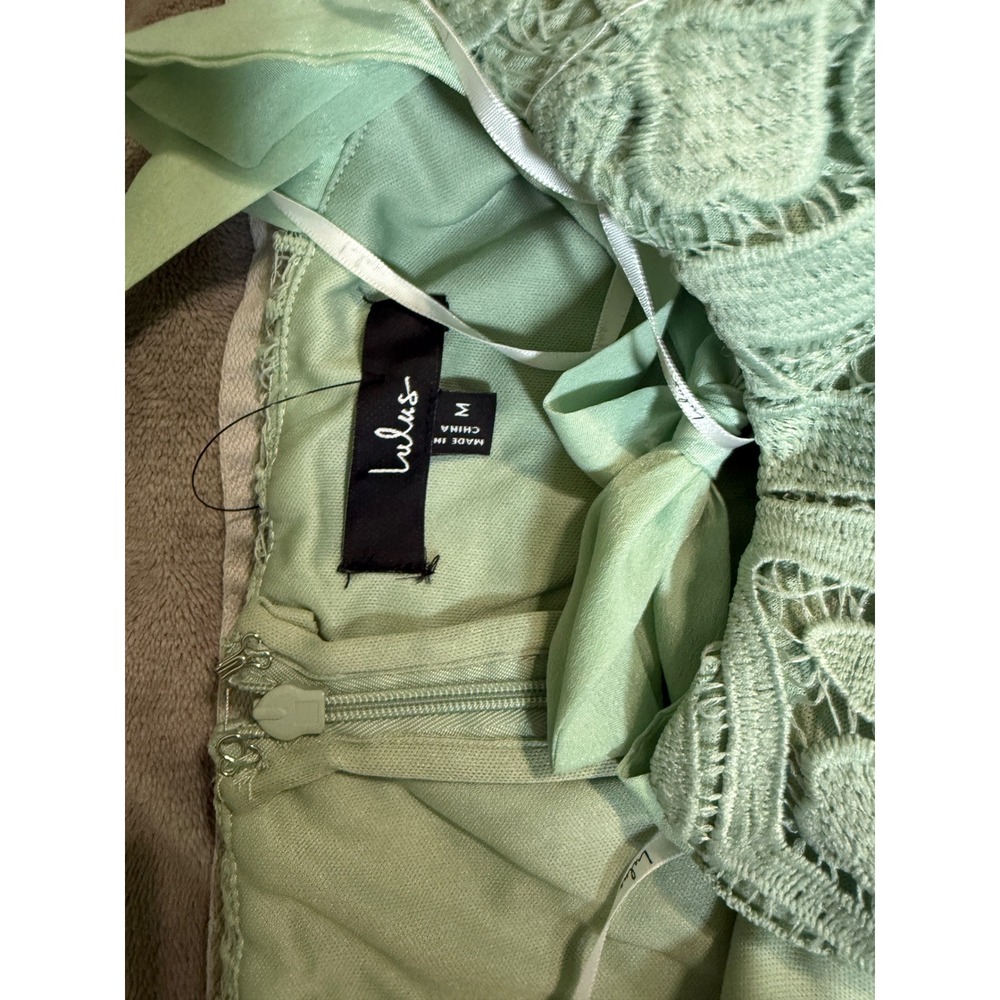 NWT Lulus SZ Medium Won Your Heart Sage Green Lace Tie-Strap High-Low Midi Dress - Picture 6 of 13